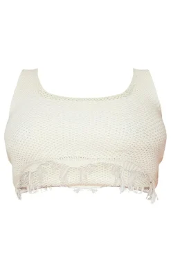 Plus Cream Raw Hem Knit Crop Top