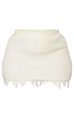 Plus Cream Raw Hem Knit Skirt