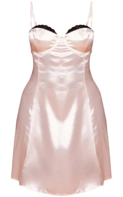 Plus Cream Satin Contrast Lace Cup Detail Shift Dress
