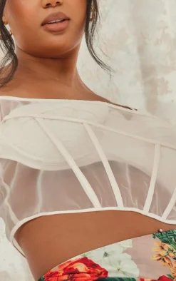 Plus Cream Satin Sheer Panel Corset