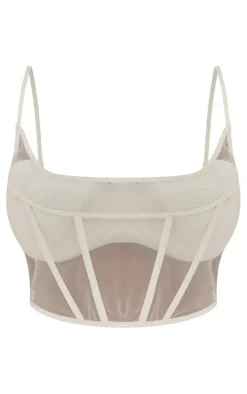 Plus Cream Satin Sheer Panel Corset