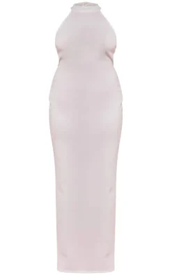 Plus Cream Scuba High Neck Cross Back Maxi Dress