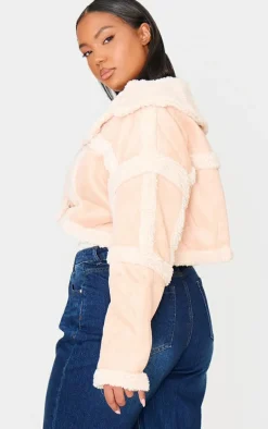 Plus Cream Shearling Trim Crop Aviator