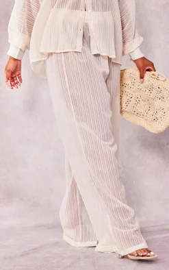 Plus Cream Sheer Stripe Wide Leg Pants