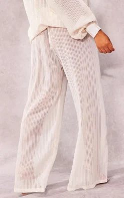 Plus Cream Sheer Stripe Wide Leg Pants