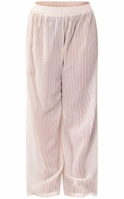 Plus Cream Sheer Stripe Wide Leg Pants
