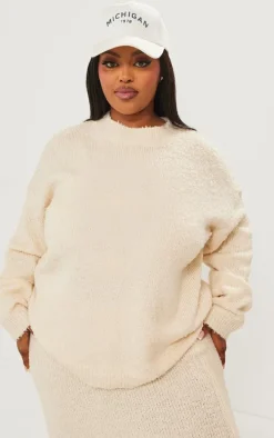 Plus Cream Soft Knit Boucle High Neck Sweater