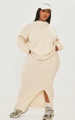 Plus Cream Soft Knit Boucle High Neck Sweater
