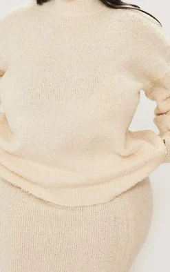 Plus Cream Soft Knit Boucle High Neck Sweater