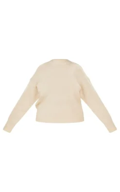 Plus Cream Soft Knit Boucle High Neck Sweater