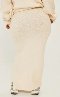 Plus Cream Soft Knit Boucle Maxi Skirt