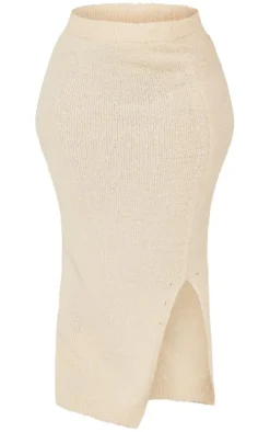 Plus Cream Soft Knit Boucle Maxi Skirt