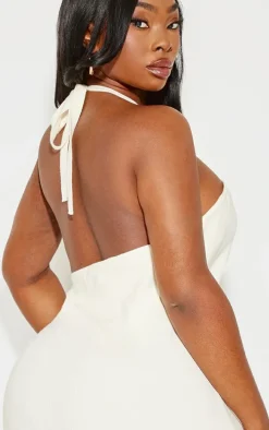 Plus Cream Soft Knit Halter Tie Maxi Dress
