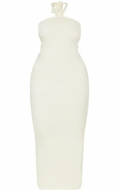 Plus Cream Soft Knit Halter Tie Maxi Dress