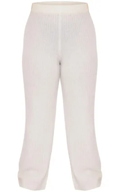 Plus Cream Soft Knit Wide Leg Pants