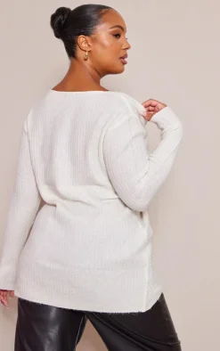 Plus Cream Soft Knit Wrap Sweater
