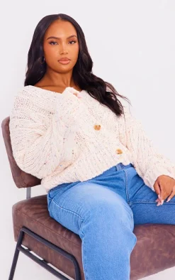 Plus Cream Space Dye Chunky Knit Cardigan