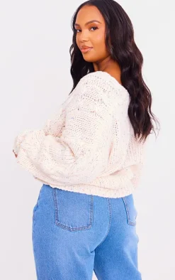 Plus Cream Space Dye Chunky Knit Cardigan