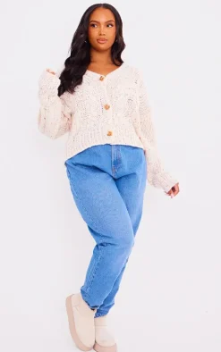 Plus Cream Space Dye Chunky Knit Cardigan