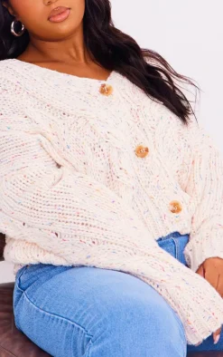 Plus Cream Space Dye Chunky Knit Cardigan