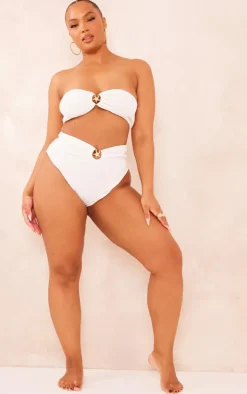 Plus Cream Starfish Trim Crinkle Bikini Bottoms