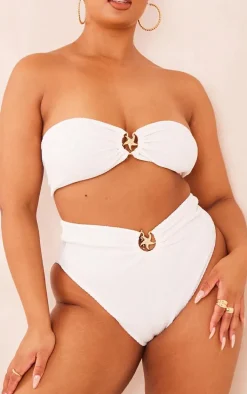 Plus Cream Starfish Trim Crinkle Bikini Bottoms