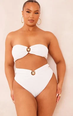 Plus Cream Starfish Trim Crinkle Bikini Top