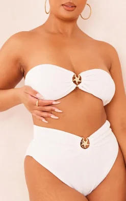 Plus Cream Starfish Trim Crinkle Bikini Top