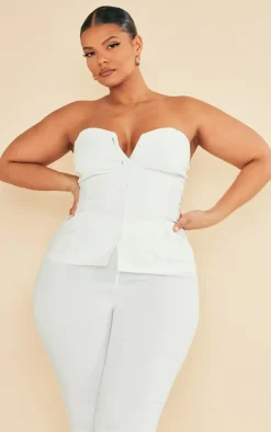 Plus Cream Stretch Woven Bandeau Top