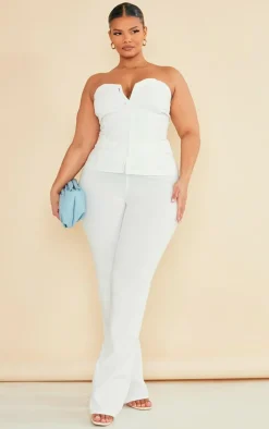 Plus Cream Stretch Woven Bandeau Top