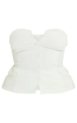 Plus Cream Stretch Woven Bandeau Top