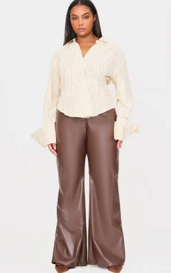 Plus Cream Striped Asymmetric Cinched Shirt