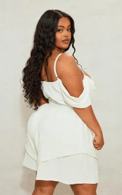 Plus Cream Textured Corset Romper