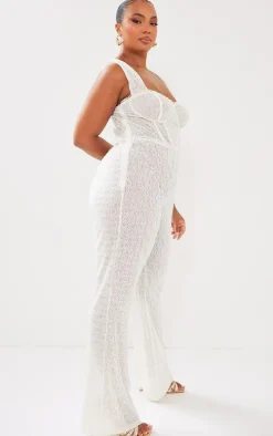 Plus Cream Textured Corset Jumpsuit