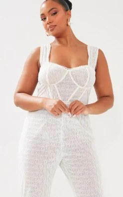 Plus Cream Textured Corset Jumpsuit