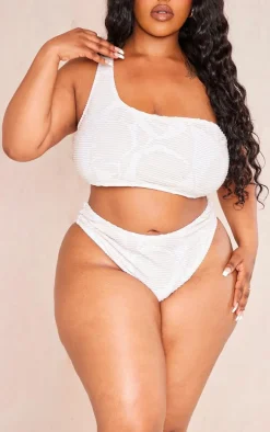 Plus Cream Textured High Waisted Bikini Bottoms