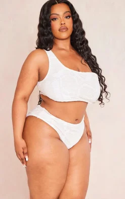 Plus Cream Textured High Waisted Bikini Bottoms