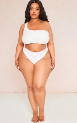 Plus Cream Textured High Waisted Bikini Bottoms