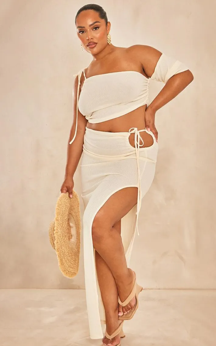 Plus Cream Textured Split Midaxi Skirt