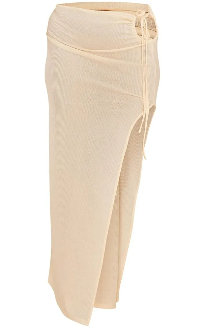 Plus Cream Textured Split Midaxi Skirt