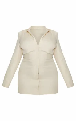 Plus Cream Woven Cut Out Tie Back Blazer Dress