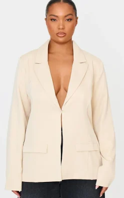 Plus Cream Woven Tailored Fit Blazer