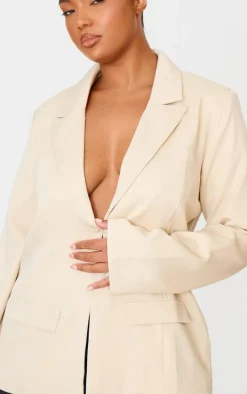 Plus Cream Woven Tailored Fit Blazer