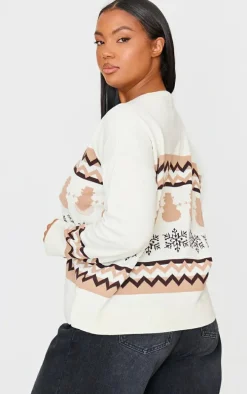 Plus Cream Zig Zag Snowflake Oversized Christmas Sweater
