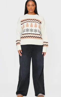 Plus Cream Zig Zag Snowflake Oversized Christmas Sweater