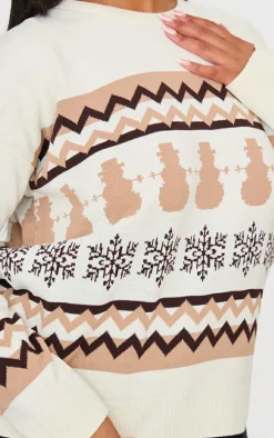 Plus Cream Zig Zag Snowflake Oversized Christmas Sweater