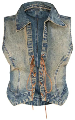 Plus Dark Blue Wash Lace Up Front Denim Top