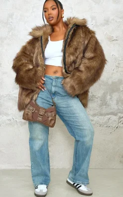 Plus Dark Brown Faux Fur Oversized Coat