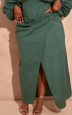 Plus Dark Green O Ring Split Leg Midaxi Skirt