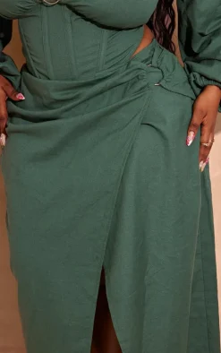 Plus Dark Green O Ring Split Leg Midaxi Skirt